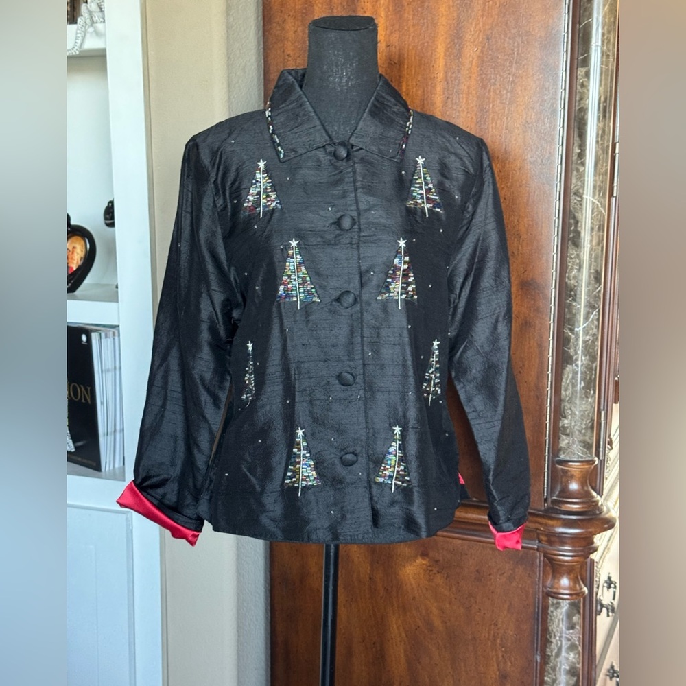 Vintage Belle Pointe Christmas Silk‎ Embellished Jacket